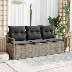 Ensemble de canap&eacute; de jardin avec coussin 3 pcs Gris polyrotin