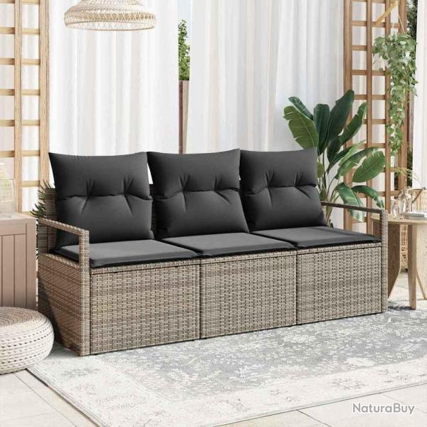 Set de canap�s de jardin 3 pi�ces avec coussins en poly rattan gris