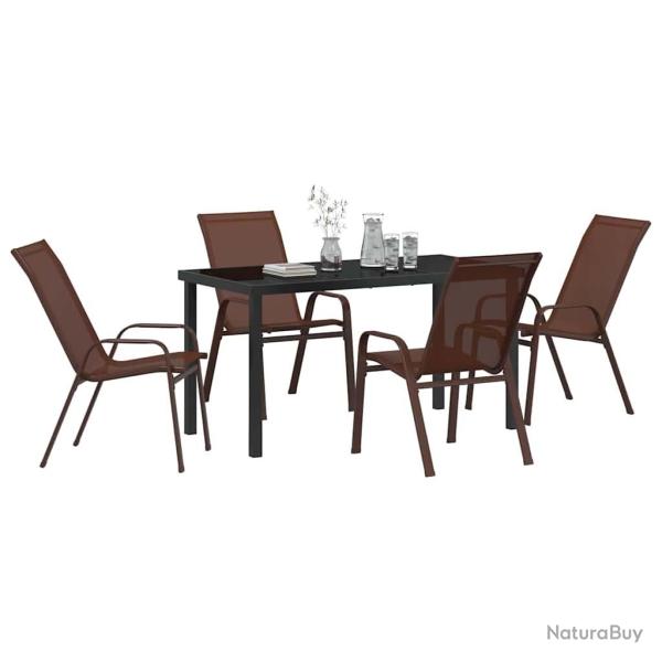 Ensemble de salle � manger de jardin 5 pi�ces marron en textil�ne et acier.