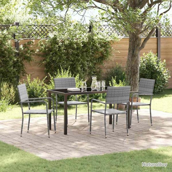 5 meubles de jardin gris en poly rattan