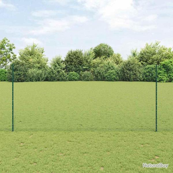 Cl�ture en Fil Soud� avec 22 Pieux U Verte 1.4x50 m Acier