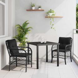 Ensemble de jardin 3 pi&egrave;ces avec coussins en poly rotin noir