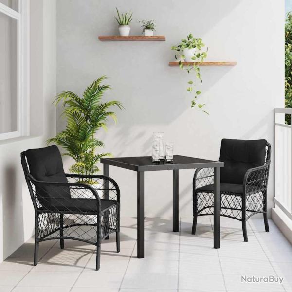 Ensemble de jardin 3 pi�ces avec coussins en poly rotin noir