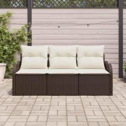 Ensemble de 3 Pi&egrave;ces de Canap&eacute; de Jardin avec Coussins Marron en Rattan Synth&eacute;tique