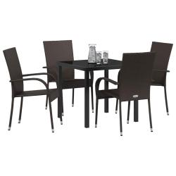 Ensemble de salle &agrave; manger pour jardin 5 pcs Marron Rotin PE