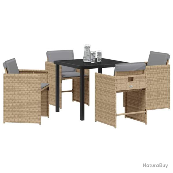 Ensemble de jardin 5 pi�ces avec coussins, en rotin synth�tique beige.
