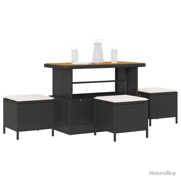 Set de jardin en 4 pi�ces avec coussins en poly rattan noir et acacia
