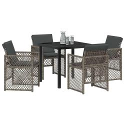 Ensemble de Salle &agrave; Manger de Jardin &agrave; 5 Pi&egrave;ces avec Coussins Gris Poly Rattan