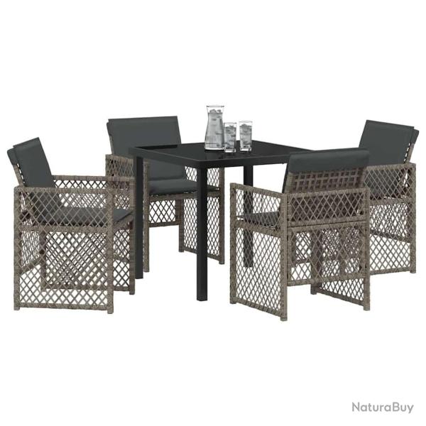 Ensemble de Salle � Manger de Jardin � 5 Pi�ces avec Coussins Gris Poly Rattan