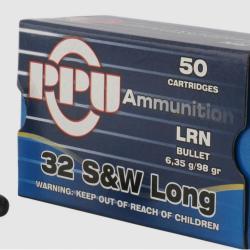 Boite de 50 munitions calibre 32 smith wesson long LRN 98 Grs