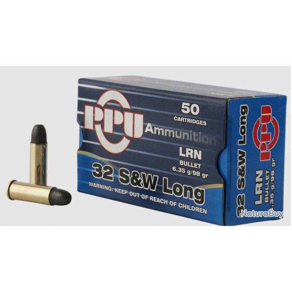 Boite de 50 munitions calibre 32 smith wesson long LRN 98 Grs