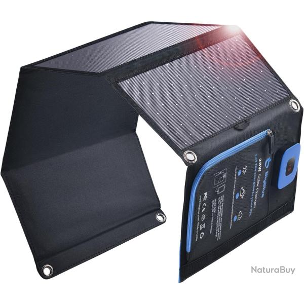 28W Panneau Solaire Pliable avec Amp�rem�tre Num�rique, BigBlue Chargeur Solaire Portable �tanche