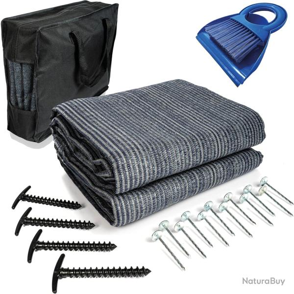 Tapis de Sol pour Auvent  3x2,5 m - 300 g/m, 4 Piquets en T,12 Sardines en Acier, Camping Extrieur