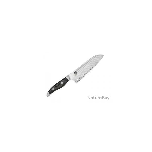 Couteau Santoku Kai SHUN NAGARE Lame 18 cm 2 types d'acier VG2 et VG10 damas 72 couches
