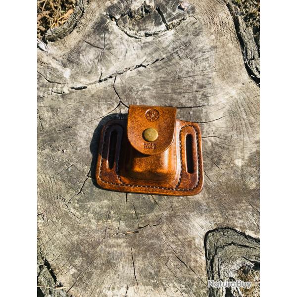 pochette en cuir d'artisan, pour 2 munitions de calibre 12/70    (3)