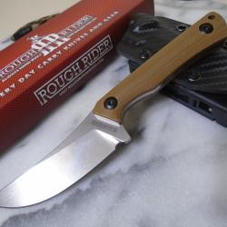 Couteau Skinner Rough Ryder Lame Acier 440 Manche G10 Brown Etui Kydex RR2709