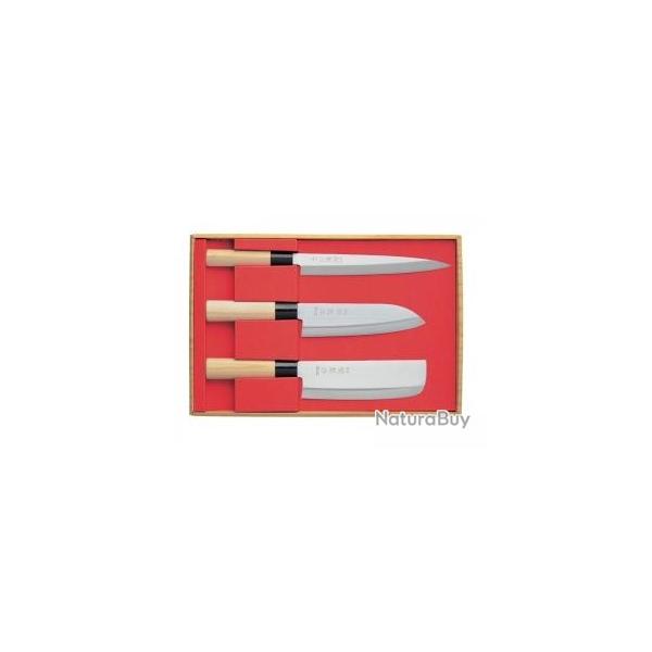 Coffret 3 couteaux Sekiryu Sashimi 21 cm - Santoku 16,5 cm - Nakiri 16,5 cm