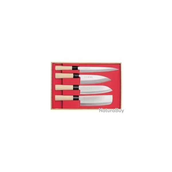 Coffret 4 couteaux Sekiryu Sashimi 21 cm - Deba 15 cm - Santoku 16,5 cm - Nakiri 16,5 cm