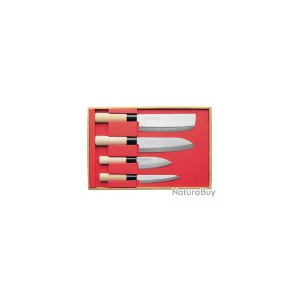 Coffret 4 couteaux Sekiryu Nakiri 16,5 cm - Santoku 16,5 cm - Kodeba 10,5 cm - Petty 12 cm