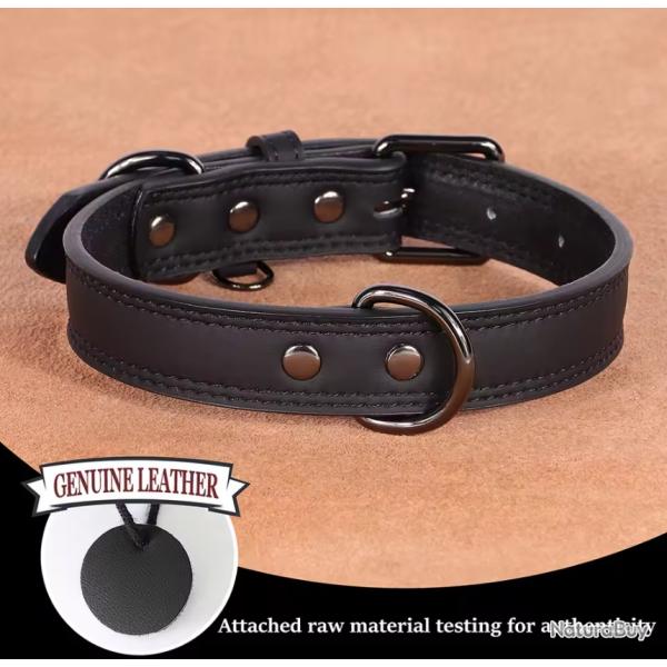 Collier pour Chien en Cuir V�ritable Souple, Durable Confortable 43-53 cm Noir