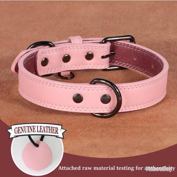 Collier pour Chien en Cuir V�ritable Souple, Durable Confortable 43-53 cm Rose