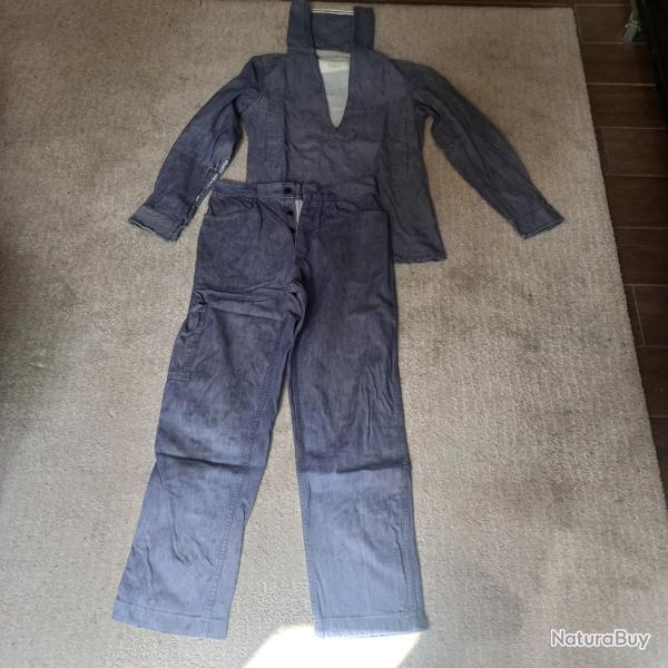 Authentique ensemble vareuse + pantalon en jean denim de travail de la Marine Nationale