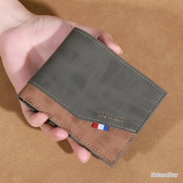 Portefeuille Gris Fonc� Homme Robuste et Compact - Style Traditionnel, Nombreux Rangements - Vintage