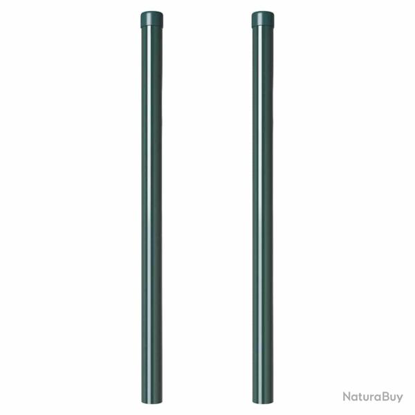 Poteaux de cl�ture 2 pcs Vert 80 cm Acier peint par poudre