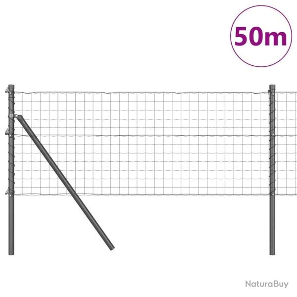 Cl�ture Euro avec 13 poteaux 0,6 x 50 m en acier galvanis� gris