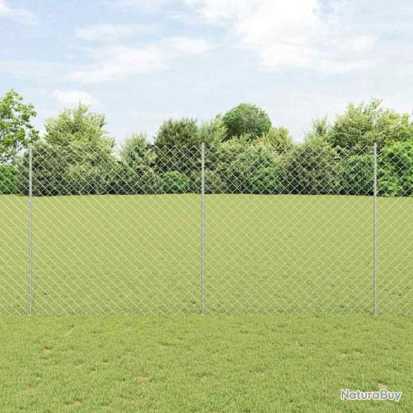 Cl�ture en Maillon avec 20 Pieux U Argent 1.5x10 m Acier