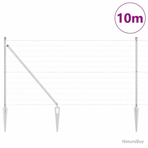 Cl�ture Euro avec 7 poteaux pointus, 1x10 m en acier galvanis�