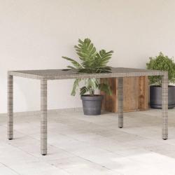 Table de jardin dessus en verre Gris 150x90x75cm R&eacute;sine tress&eacute;e