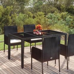 Table de jardin dessus en verre Noir 150x90x75cm R&eacute;sine tress&eacute;e