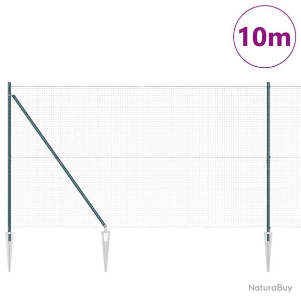 Cl�ture en fil soud� avec 7 poteaux � piquets verts 1,6 x 10 m en acier