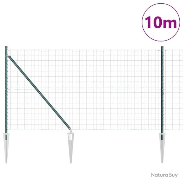 Cl�ture Euro avec 7 poteaux en pointe 1,2 x 10 m en acier galvanis� vert