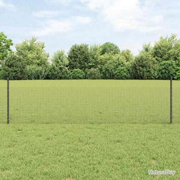 Cl�ture en Fil Soud� avec 22 Poteaux U Gris 0.5x50 m Acier