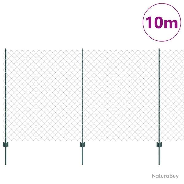 Cl�ture en Cha�ne avec 10 Poteaux U Verte 1.4x10 m Acier