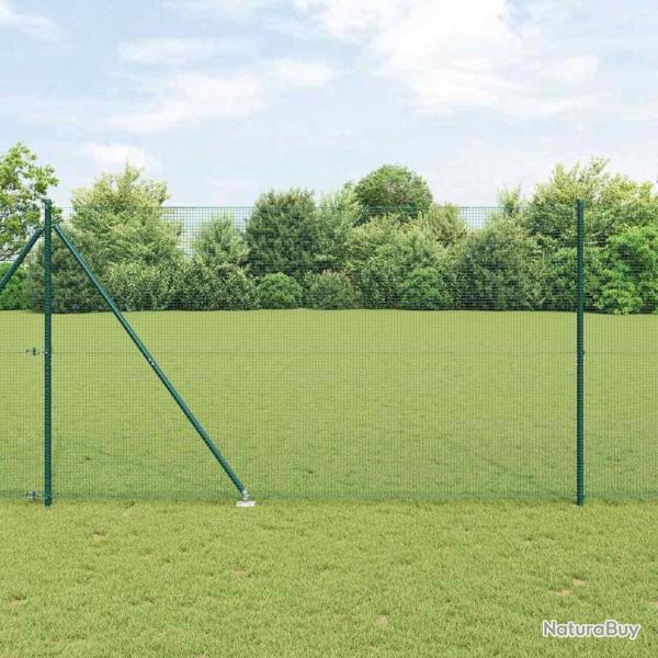 Cl�ture en fil soud� avec 7 piquets en spike Vert 1,5x10 m Acier