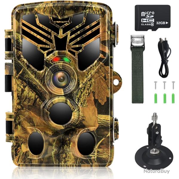 Cam�ra de Chasse 24MP Vid�o 2,7K Vision Nocturne Infrarouge Ultra-rapide 0,2s IP66 Etanche +SD 32 Go