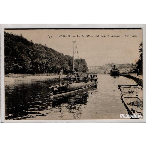 CPA - MARINE DE GUERRE - MORLAIX - Le Torpilleur 154 dans le Bassin  N�1069
