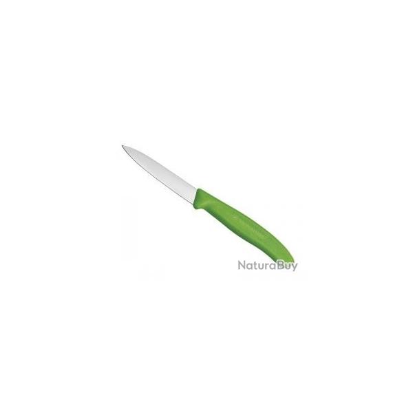 Couteau office Victorinox lame 8 cm inox, pointe milieu, manche vert
