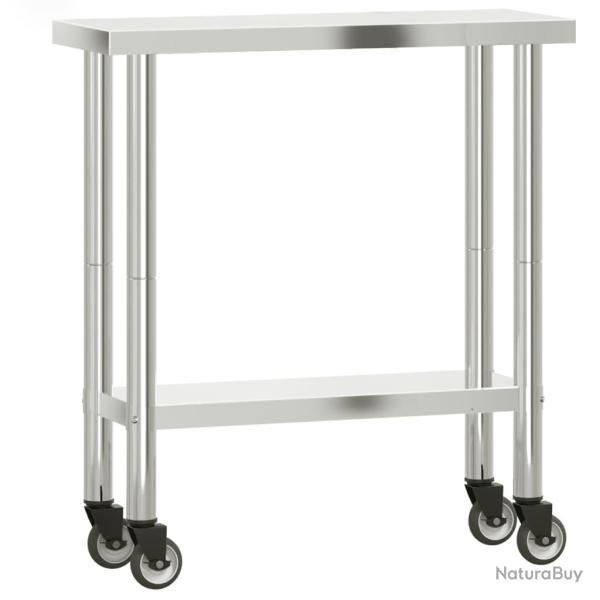 Table de travail de cuisine professionnelle avec roues 82,5 x 30 x 85 cm acier inoxydable 02_0045416