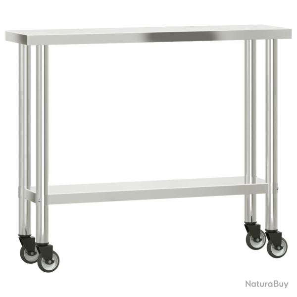 Table de travail de cuisine professionnelle avec roues 110 x 30 x 85 cm acier inoxydable 02_0045413