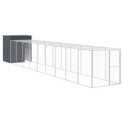 Poulailler enclos cage poules avec cour 165 x 1067 x 181 cm acier galvanis&eacute; anthracite 02_0043950