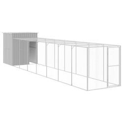 Poulailler enclos cage poules avec cour clair 165 x 863 x 181 cm acier galvanis&eacute; gris 02_0043967