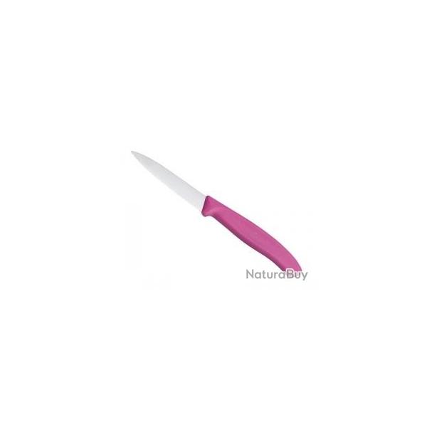 Couteau office Victorinox lame crante 8 cm inox, pointe milieu, manche polypropylne rose