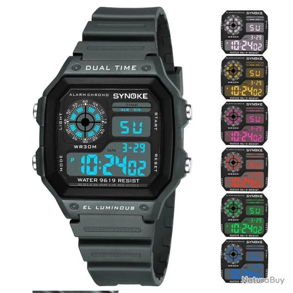 Montre Tactique Homme Grise Numrique tanche Multifonction Sport Outdoor Rando Course Chasse Pche