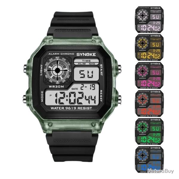 Montre Numrique Verte Transparente tanche Homme Sport - Multifonction Course Outdoor Randonne