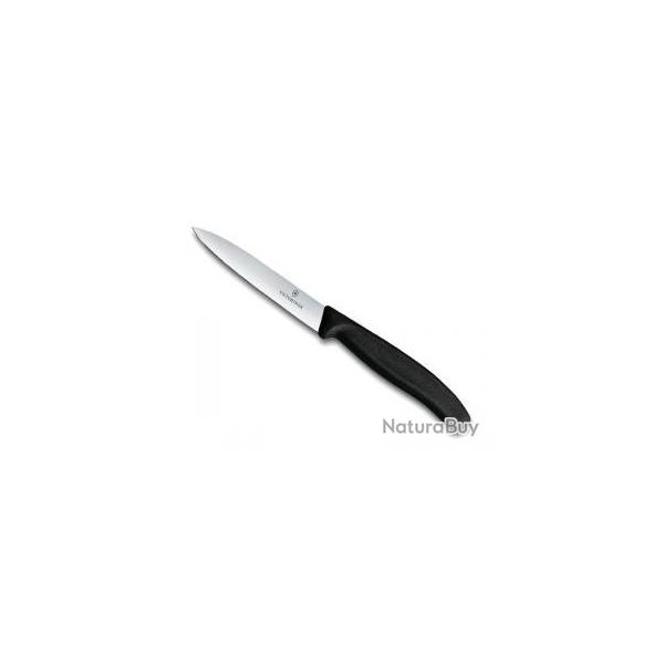 Couteau office Victorinox lame 10 cm inox, pointe milieu, manche polypropylne noir.