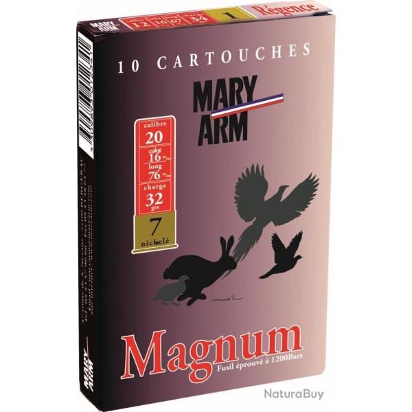 CARTOUCHES MARY ARM MAGNUM 20MAG 32G BOURRE JUPE PLOMB NICKELE X 10